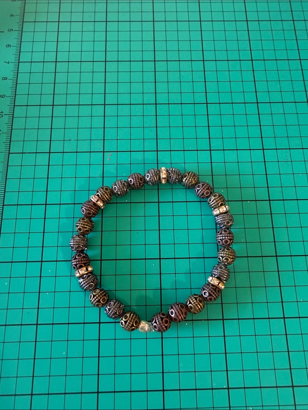 Beaded Metal Accent Stretch Bracelet - Brown and Gold